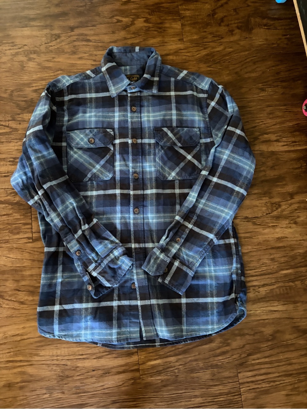 Jachs Men's Navy and Light Blue Plaid Button-Down Shirt